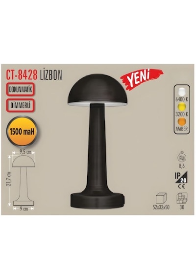 Cata Ct-8428 Lizbon Antik Şarjlı Masa Lambası Siyah