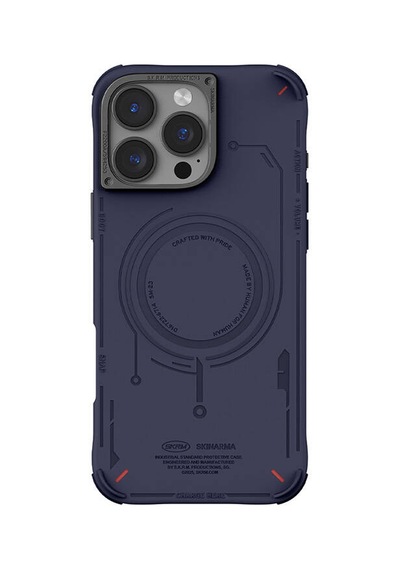 Apple iPhone 16 Pro Max Uyumlu Kılıf Magsafe Özellikli Metal Kamera Çerçeveli Skinarma Mecha Serisi Mavi