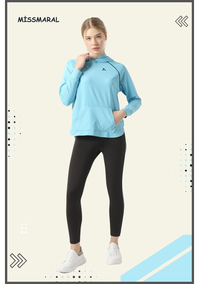 Kadın Eşofman Takım Spor Tunik & Slim Fit Tayt Dalgıç Kumaş Sports And Casual Mavi 3060 Mavi / Siyah