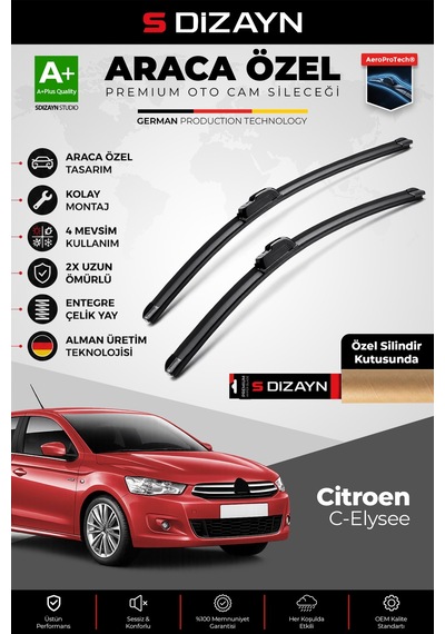 S-dizayn Citroen C-elysee Ön Cam Silecek Seti 2012 Üzeri Premium Araca Özel 60-40 Cm A+ Kalite