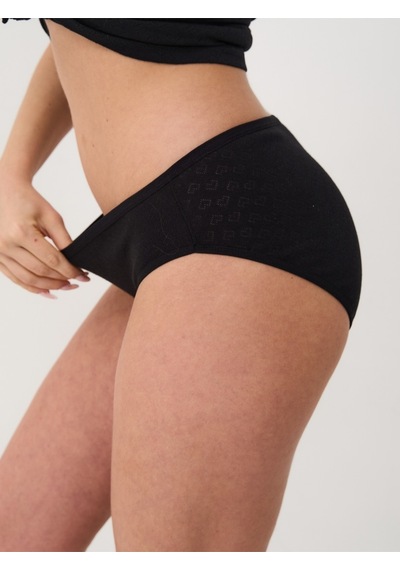 Alya Underwear %100 Pamuklu Kadın Külot Normal Bel Yükseklikli Jakarlı Kalp Desenli Kumaş Slip Siyah
