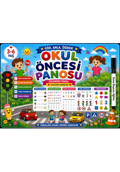 Okul Öncesi Panosu Spiralli Büyük Boy Kitap A3 Boyut Silinebilir Kalem İlaveli