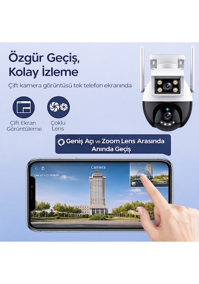 4mp Çift Lens Wifi Güvenlik Kamerası Otomatik Takip Gece Görüş Ip66 Dış Mekan Uyumlu