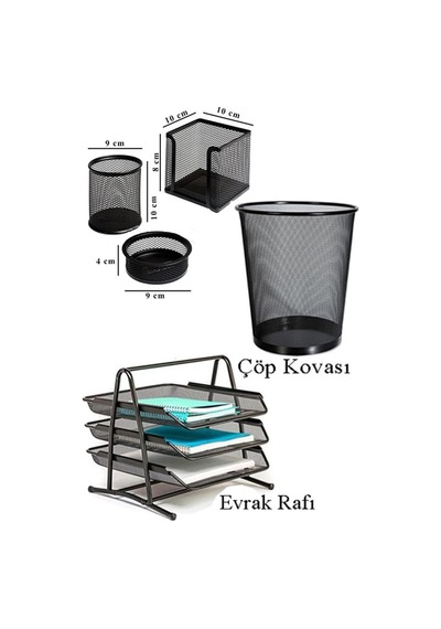 Tr Masa Üstü Ofis Paketi 18 Parça Fotokopi Kağıdı Metal Evrak Rafı Metal Kalemlik Zımba Makinesi Teli Delegeç Genel