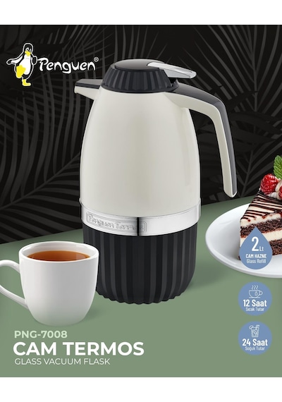 Yeni Nesil Png-7008 İçi Cam Termos 2 Litre Siyah Renk