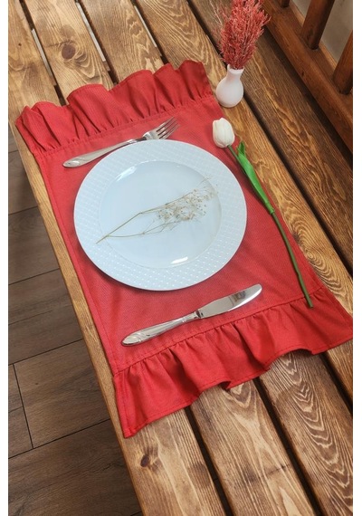 Bahar Keten 2 Kenar Fırfırlı Kırmızı Vintage Amerikan Servis 30x50