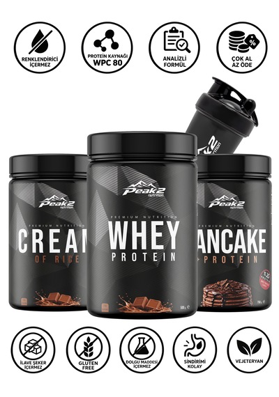 Hacim Paketi 8: Whey Protein 500 Gr Çikolata + Cream Of Rice 1 Kg Çikolata + Protein Pancake 750 Gr Çikolata + Shaker