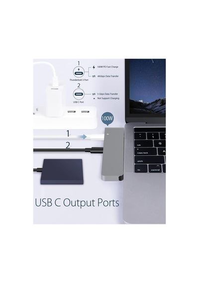 Tr-80 Macbook Pro Air Usb Adaptör Hub, 7 İn 1 4k Hdmı 2x Usb 3.0 Thunderbolt 3 Pd Hızlı Şarj Tamamı Metal Kasa