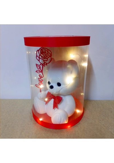 Işıklı Güllü Ayıcık Biblo - Beyaz - 25cm Kutulu