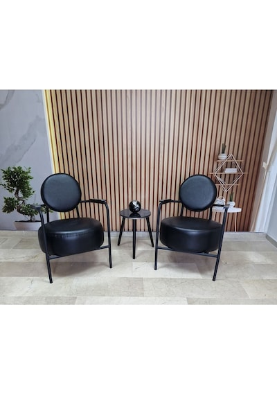 Azra Mobilya Venüs 2 Berjer Set İskandinav Keten Berjer - Büro - Ofis Koltuğu - Ofis Mobilyası -bekleme Salonu Siyah