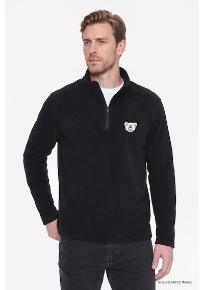 Ac&Co / Altınyıldız Classics Erkek Sıyah Anti-pilling Tüylenme Yapmayan Soğuk Geçirmez Standart Fit Bato Yaka Sweatshirt Polar Siyah