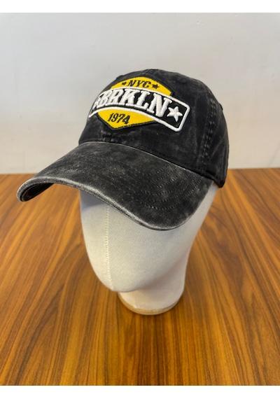 Hamze Vintage Yıkamalı Eskitme Model İthal Nakışlı Unisex Cap Şapka Siyah-Füme