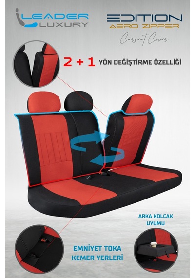 Citroen E-c4 Tay Tüyü Oto Koltuk Kılıfı Fermuarlı Ön Arka Set Kırmızı Edition