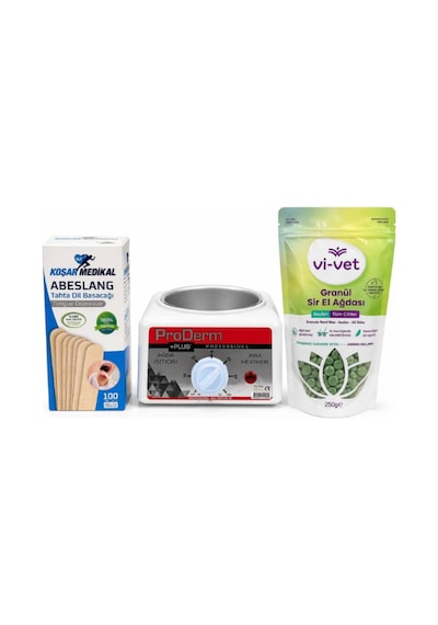Profesyonel Ağda Seti Proderm Ağda Isıtıcı, Azulen Granül Sir Ağda 250g, Spatula 100 Adet Ev & S