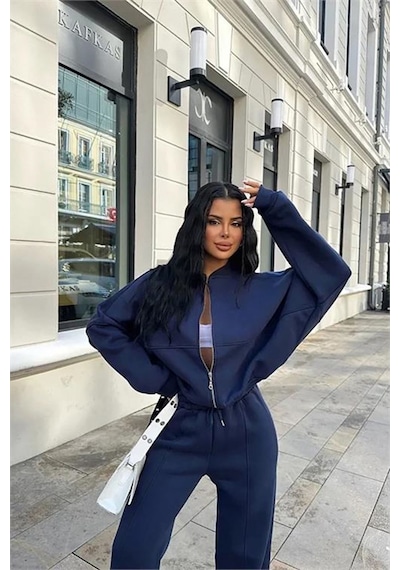 Neşeli Butik Kadın Kışlık Alt Üst Eşofman Takımı Nb0022 - Lacivert