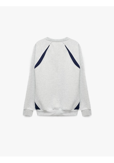 Koton Renk Bloklu Bisiklet Yaka Uzun Kollu Baskılı Sweatshirt Gri 7wam70027mk