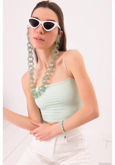 Askılı Crop Top Buz Mavisi