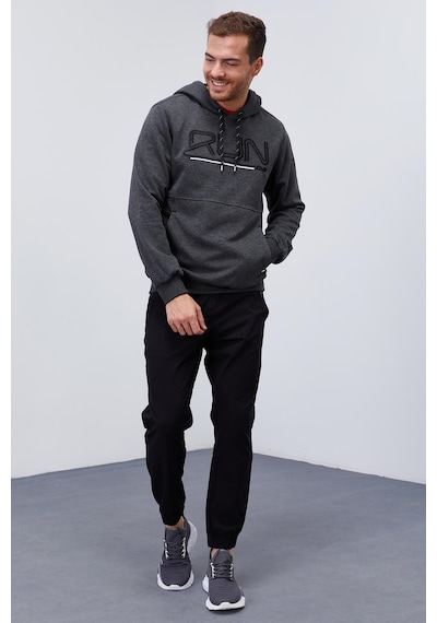 Tommy Life Antrasit Melanj Yazı Nakışlı Standart Kalıp Kapüşonlu Erkek Sweatshirt - 87887 Antrasit Melanj