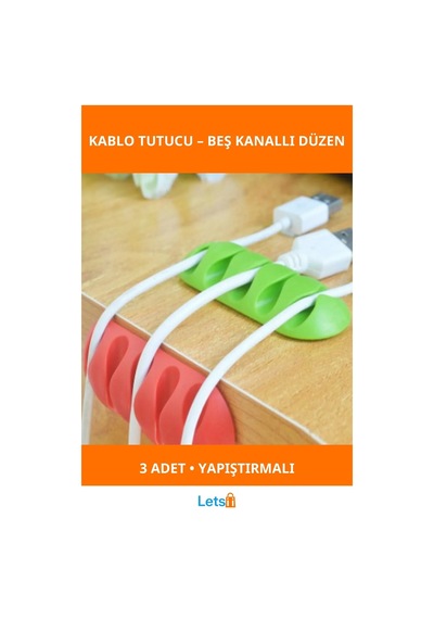 Yapıştırmalı 5 Kanallı Kablo Tutucu 3 Adet 1 Adet