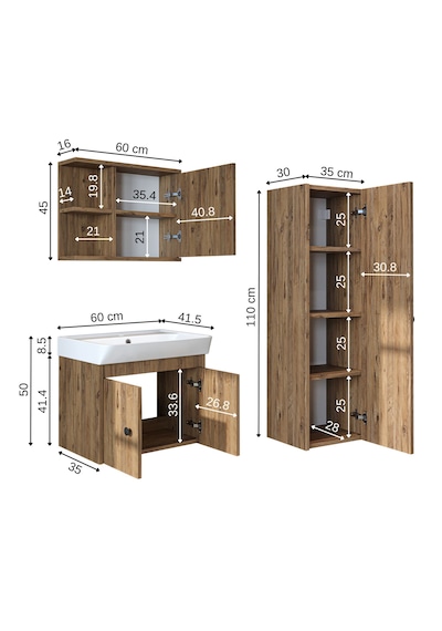Ada Lavabolu Banyo Alt Dolabı + Banyo Üst Dolabı + Banyo Boy Dlp Atlantik Çam