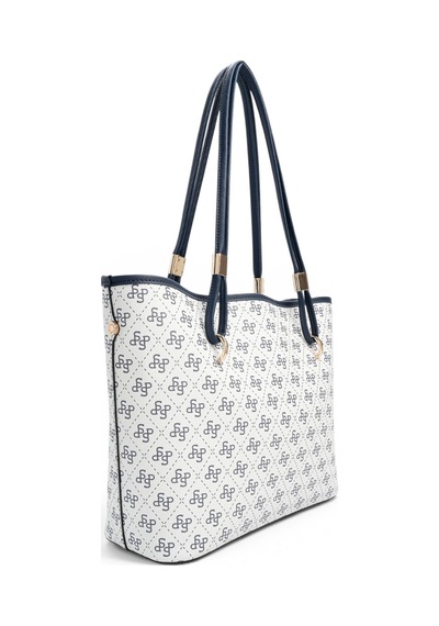 Silver & Polo Silver Polo Beyaz - Lacivert Monogram Kadın Omuz Çantası Sp1282