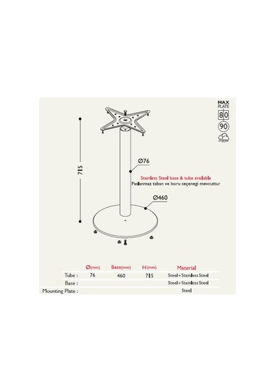 Gürçayhırdavat Tablalı Masa Ayağı 11.200 - Taban Çapı 46Cm