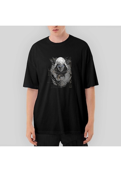 Moon Knight Warrios Face Oversize Siyah Tişört Siyah