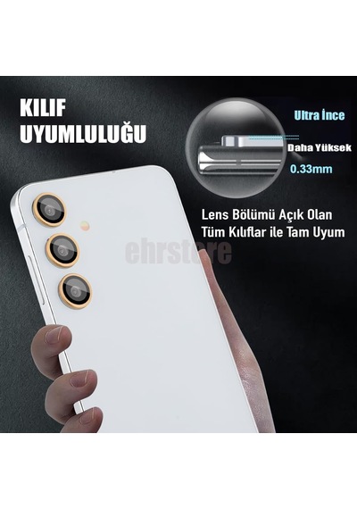 Samsung Galaxy S24 Plus Kamera Lens Koruyucu Alüminyum Çerçeveli Tek Lens Temperli Cam, Ultra İnce Çizilmeye Dayanıklı Metal Lens Koruma, S24 Plus Kılıf Uyumlu Kamera Koruyucu-gold