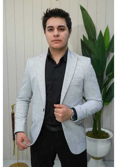 Bys Beystil Sivri Yaka Lacivert Kırçıllı Blazer Ceket Garcia - Slim Fit