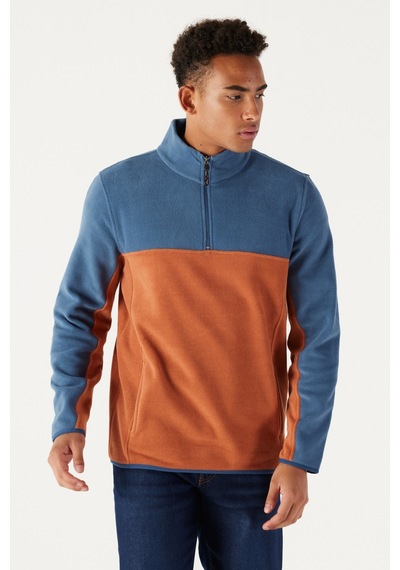 AC&Co / Altınyıldız Classics Erkek Indıgo-kıremıt Anti-pilling Tüylenme Yapmayan Standart Fit Bato Yaka İçi Polarlı Çift Renk Polar Sweatshirt Indigo - Kiremit
