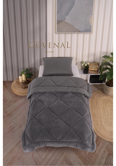 Güvenal Elite Wellsoft Tek Kişilik Çift Taraflı Yastık Kılıflı Lüx Yorgan Seti Yorgan Uyku Seti Çeyiz Antrasit
