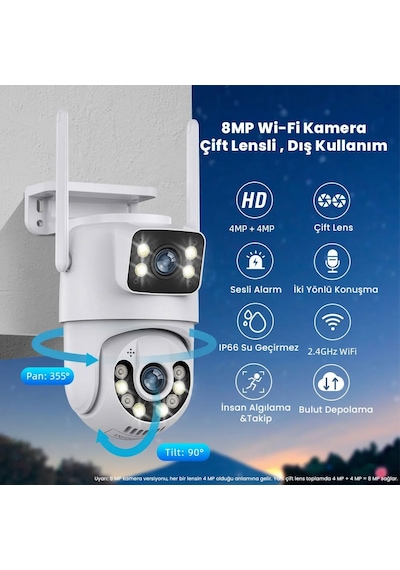 4k 8mp Çift Ekran Lens Wifi 2k Poz Kamera Ip66 Su Geçirmez Otomat 4k 8mp Çift Ekran Lens Wifi 2k Poz Kamera Ip66 Su Geçirmez Otomat