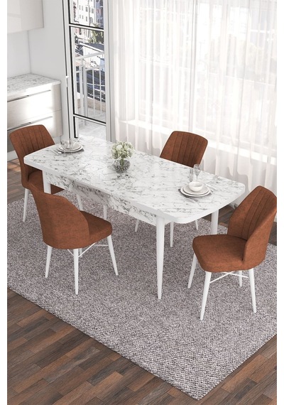 Canisa Concept Han Serisi 70x114, Açılabilir Mdf Mutfak Masa Takımı, Beyaz Mermer Desen Masa 4 Kiremit Sandalye Masa Beyaz Mermer Desen Sandalyeler Kiremit Canisa Concept Han Serisi 70x114, Açılabilir Mdf Mutfak Masa Takımı, Beyaz Mermer Desen Masa 4 Kiremit Sandalye Masa Beyaz Mermer Desen Sandalyeler Kiremit