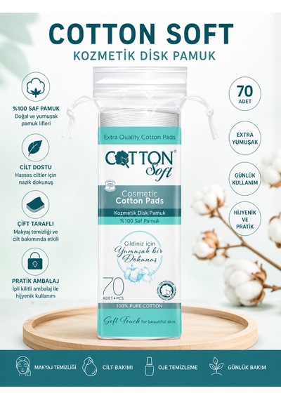 Cotton Soft 70'li Disk Makyaj Temizleme Pamuğu