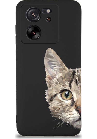 Xiaomi Mi 13t İle Uyumlu Catface Tasarımlı Siyah Lansman Kılıf Çok Renkli