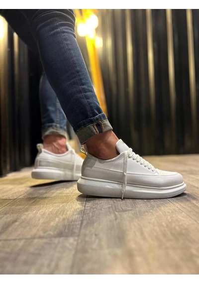 Mevese Meverk Cilt Erkek Sneaker Ayakkabı Kalın Taban Günlük Beyaz