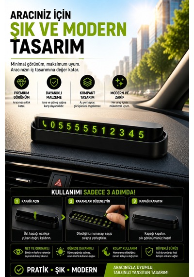 Araç İçi Gizlenebilir Oto Telefon Numaratörü Fosforlu Park Numaralığı Yapışkanlı Oto Numaralık