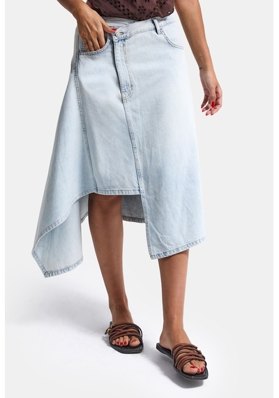 it's basic Kadın Ice 4s6-3 Midi Boy Asimetrik Kesim Tasarım Denim Etek Ice Rengi