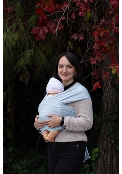 Sling -%100 Pamuk - Wrap - Bebek Taşıma Şalı Mavi, 450cm X50cm
