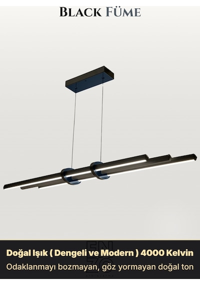 Cosmo Füme Lineer Led Sarkıt Avize Kumandalı Dim Edilebilir Aşağı Işık Doğal Işık