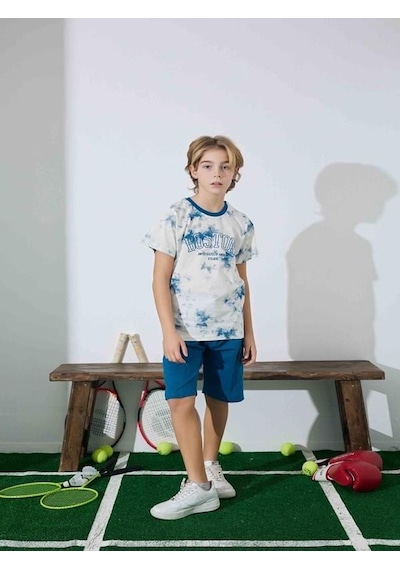 Kıpırık Baby Erkek Çocuk Mavi Desenli Şortlu Pijama Takımı-1261 Mavi