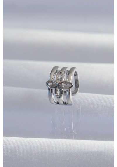 Pirinç Gümüş Renk Yonca Earcuff Küpe 5886 Çok Renkli