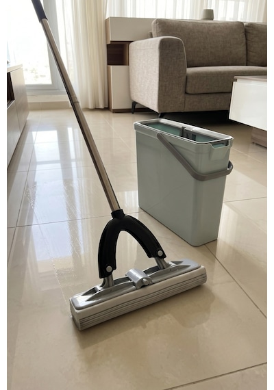 Slim Süngerli Mop Seti Kendinden Sıkmalı Pva Sünger Paslanmaz Çelik Saplı