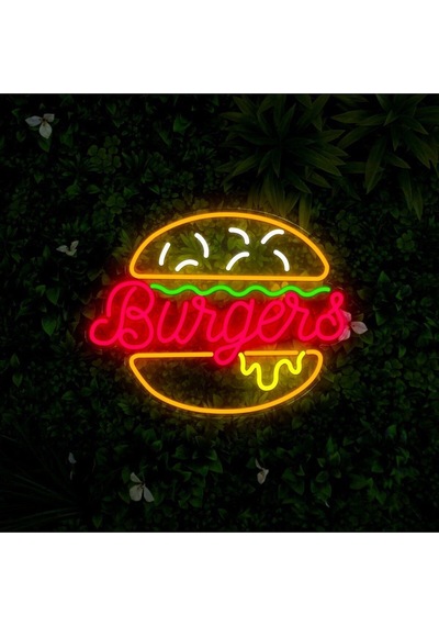 Burgers Yazılı Ve Şekilli Neon Tabela Çok Renkli