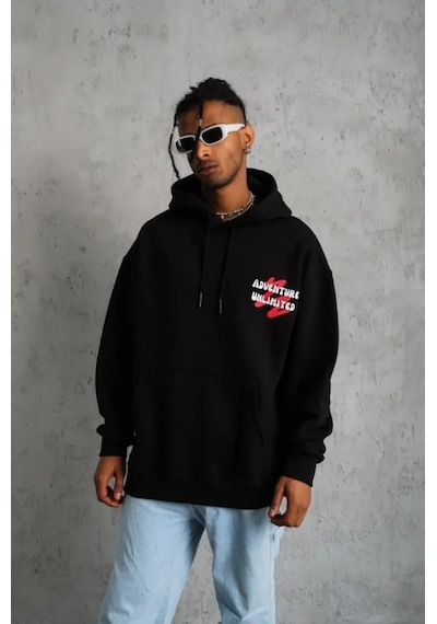 Veraura Lifestyle Erkek Şapkalı Güvercin Baskılı Kapşonlu Sweat - Siyah S