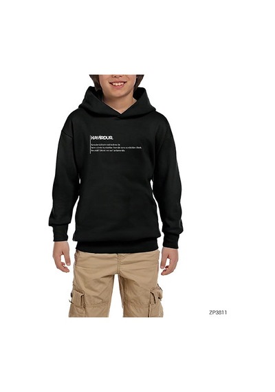 Zepplin Giyim Hayirdur Açıklama Siyah Çocuk Kapşonlu Sweatshirt