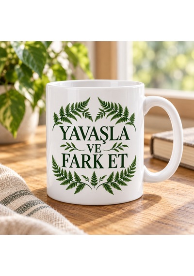 Bezos Yavaşla Ve Fark Et Tasarımlı Porselen Kupa - Model 326 22 Çok Renkli