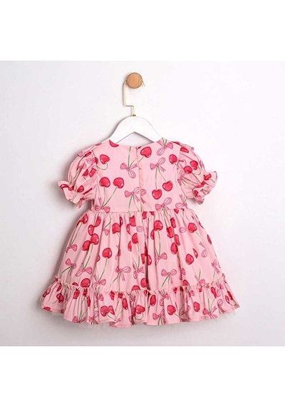 Sweet Cherry Kısa Kollu Kız Çocuk Elbise Pembe