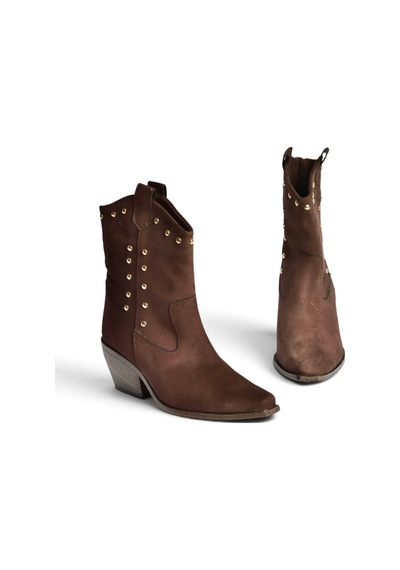 Fox Shoes Z920477302 Kahverengi Süet Kalın Topuklu Kovboy Model Kadın Bot