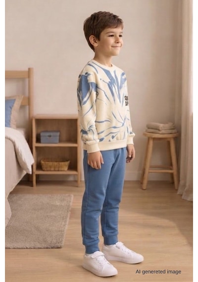 Pina Kids Erkek Çocuk Batik Desenli Okul Günlük Eşofman Takımı Esf7037 Mavi